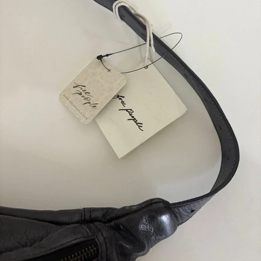 NWT!! FREE PEOPLE Black Leather Ana Adorned Sling Bag Solid Studded Embellished - Picture 11 of 16